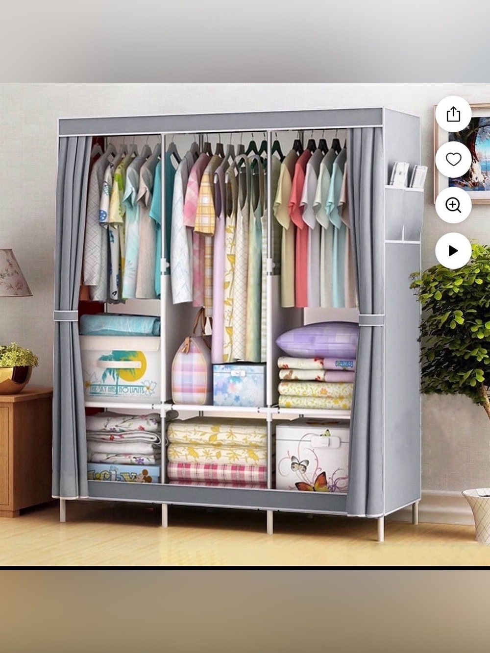 HONEIER 50 Inch Closet Organizers, Storage Closet 6 Storage Spaces with 3 Hangin